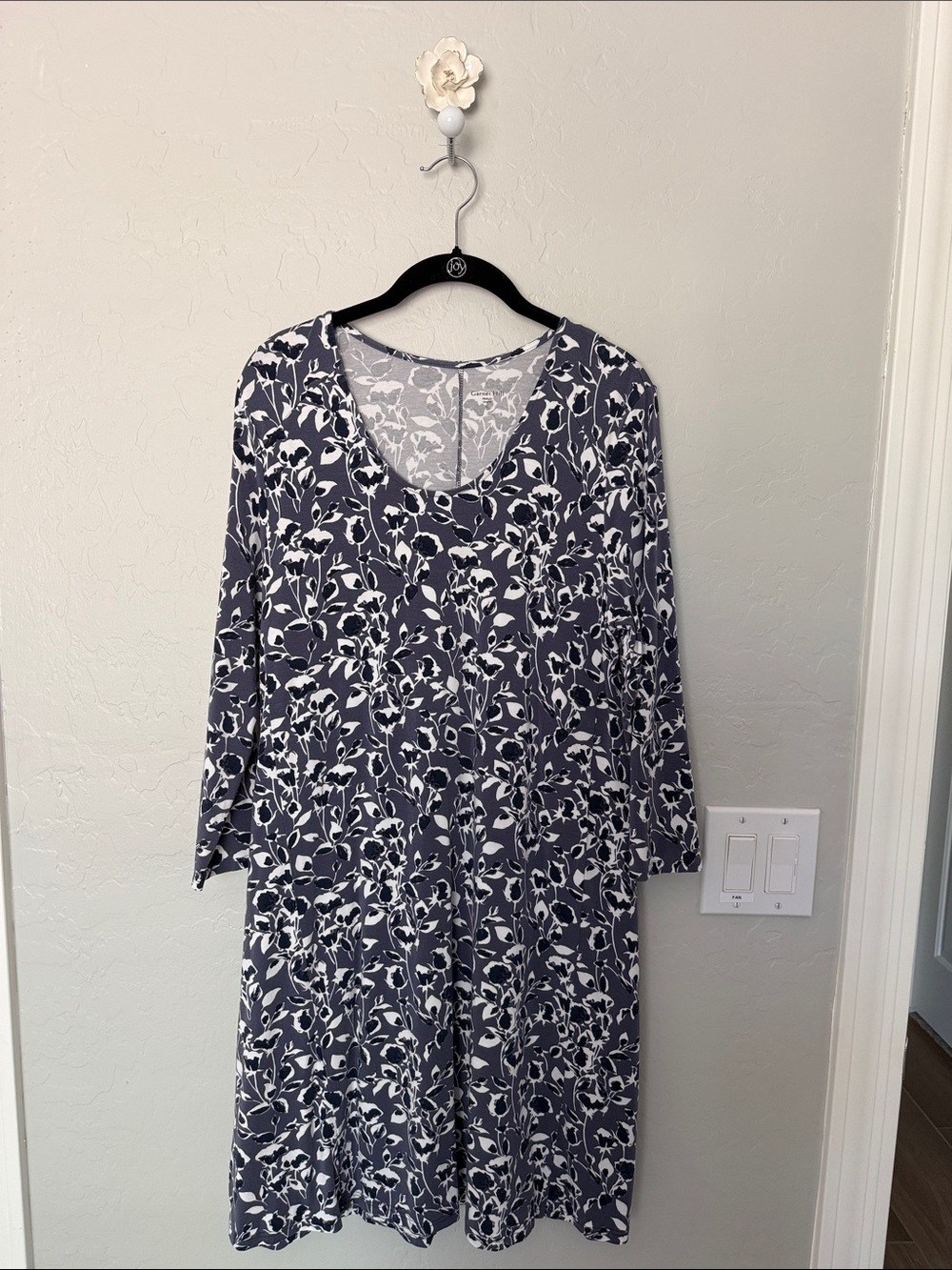 Garnet Hill Navy and White Floral Midi Dress